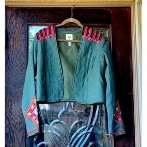 Billabong Women's Patchwork Olive Embroidered Short Jacket Boho s/p Retro Y2K